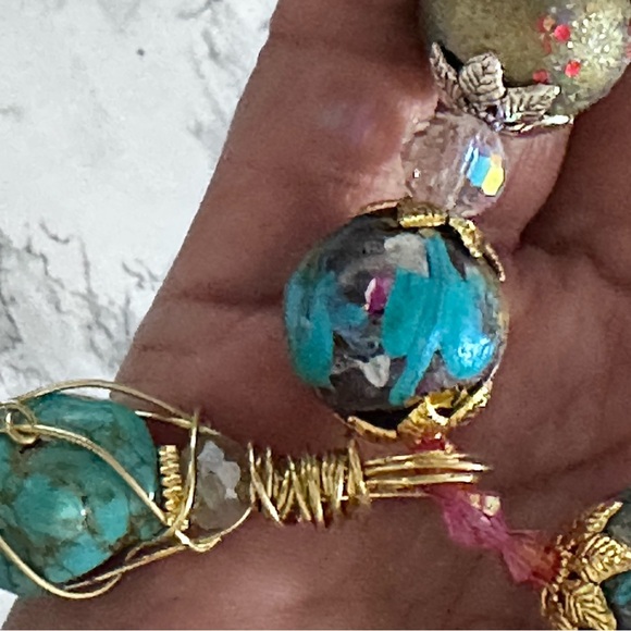 Artisan Blue and Gold Bracelet with Intricate Beadwork Hand Painted OOAK 0778 G - Picture 3 of 8